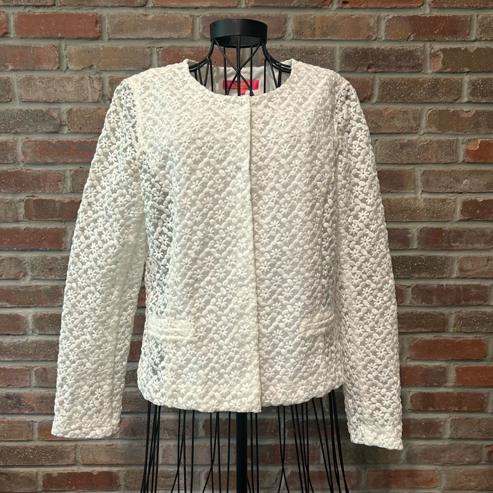 Catherine Malandrino White Flower Embroidered Jacket